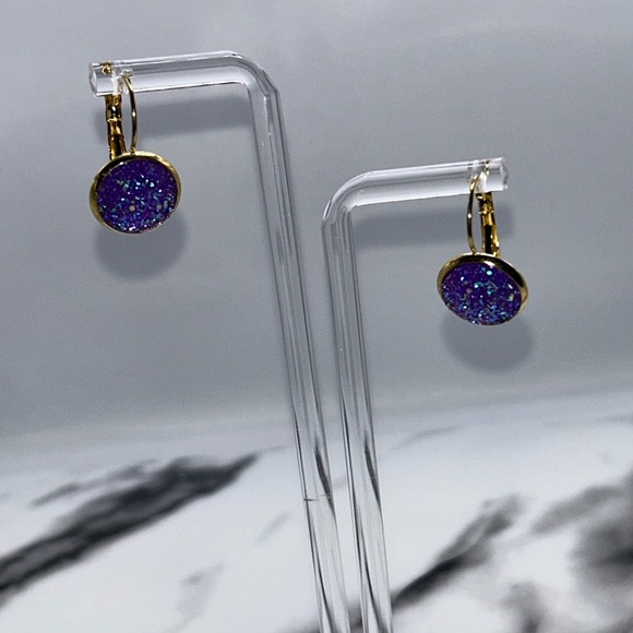 Sparkling Purple and Gold Earrings - Picture 3 of 3